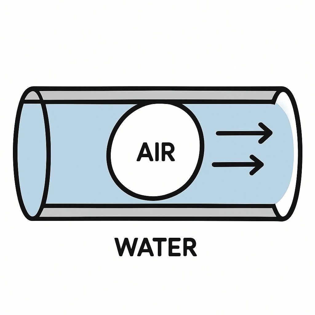 Diagram showing air lock inside a water pipe blocking water flow